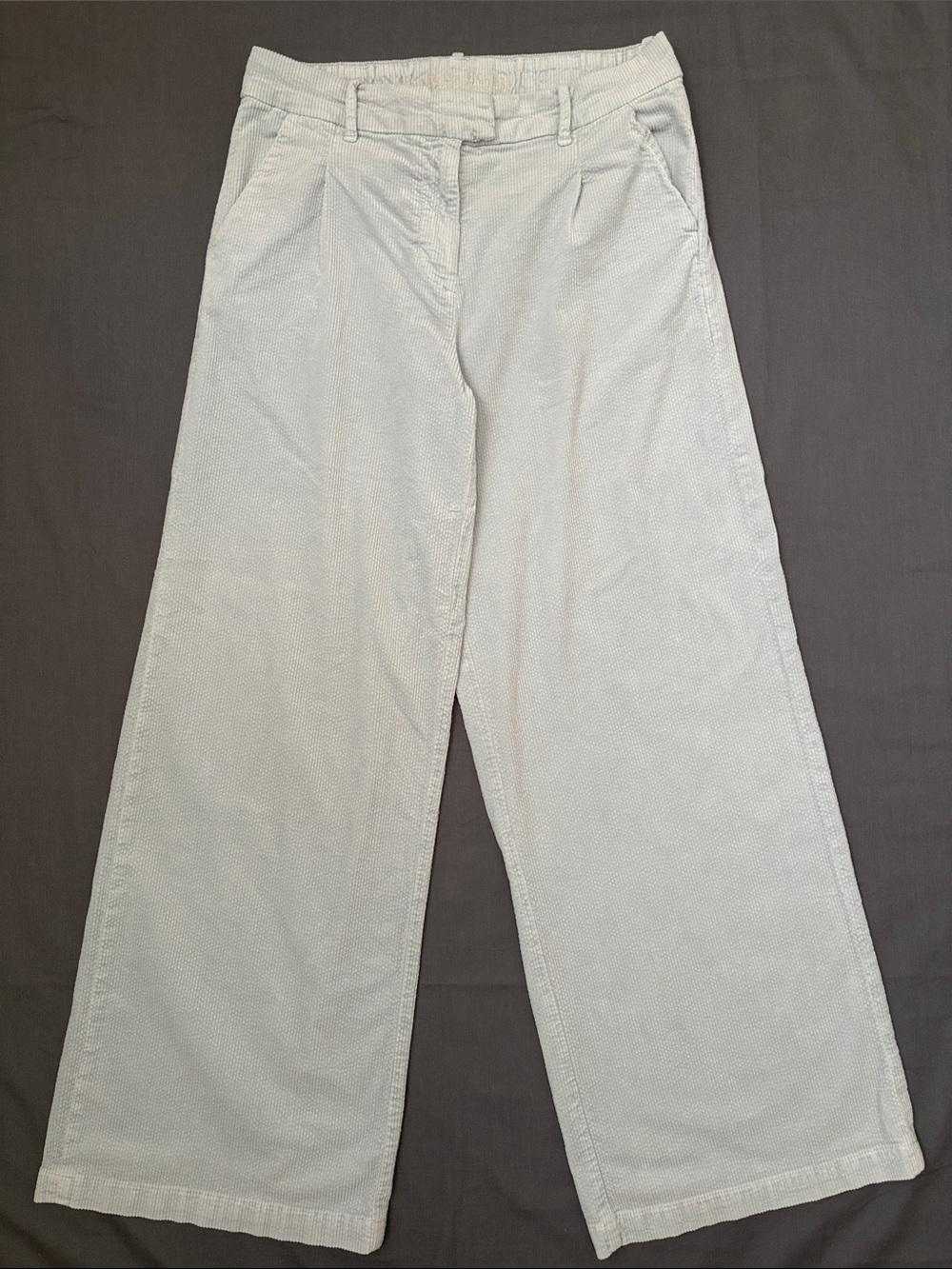 American Eagle Dusty Slate Blue Stretch Corduroy Wide Leg Trouser Pants 8 L